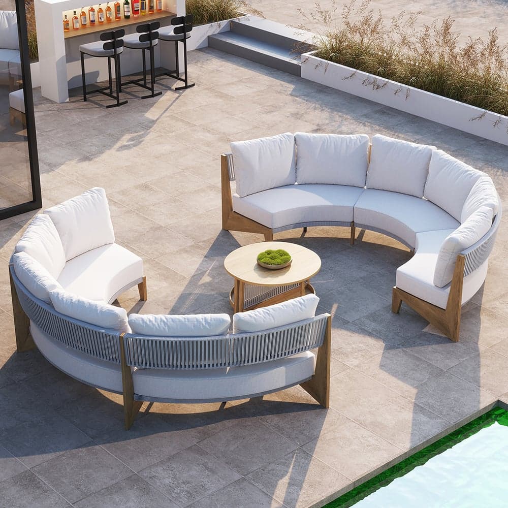 8 Pieces Farmhouse Curved Modular Outdoor Patio Sectional Sofa Set with ...