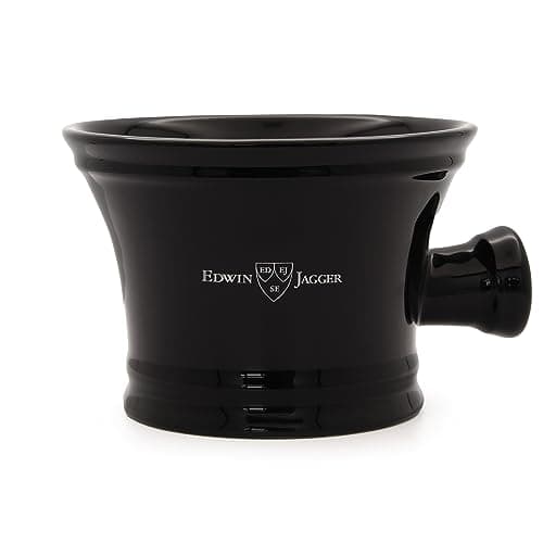 Edwin Jagger Rn46 Traditional Black Porcelain Shaving Soap Bowl With Handle, Black