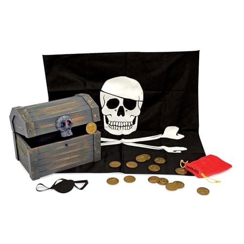 Melissa & Doug Wooden Pirate Chest (Pretend Play Treasure Chest Set ...