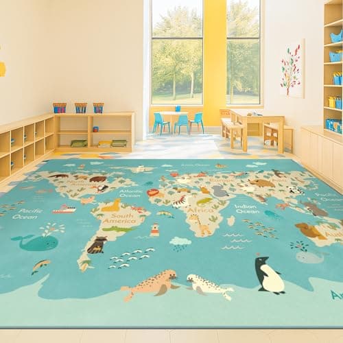 nuLOOM Machine Washable World Map Kids Rug