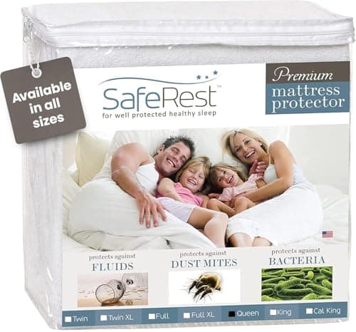 SafeRest Zippered Mattress Protector - Premium 12-15 Inch Waterproof Mattress Cover for Bed - Breathable & Noiseless Washable Mattress Encasement - King