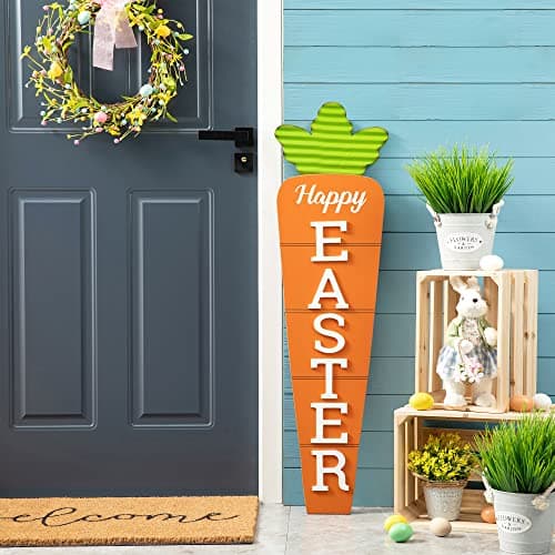 Glitzhome 24 in. H Easter Metal Bunny and Carrot Yard Stake 2006600029 ...