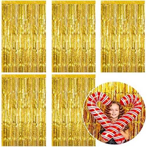Gold Metallic Tinsel Foil Fringe Backdrop Curtain 6.5 ft– CV Linens