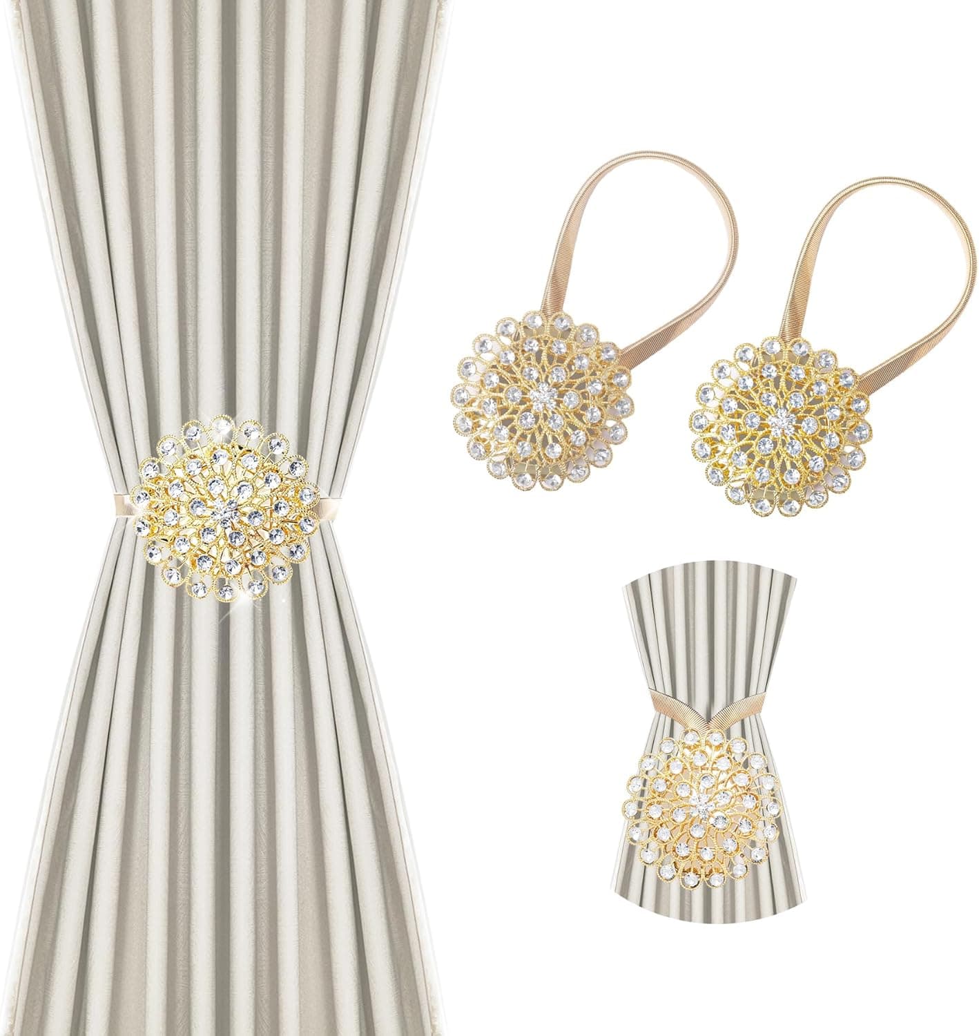 Amazon.com: Svfreyavis Magnetic Curtain Tiebacks, Sparkling Crystal ...