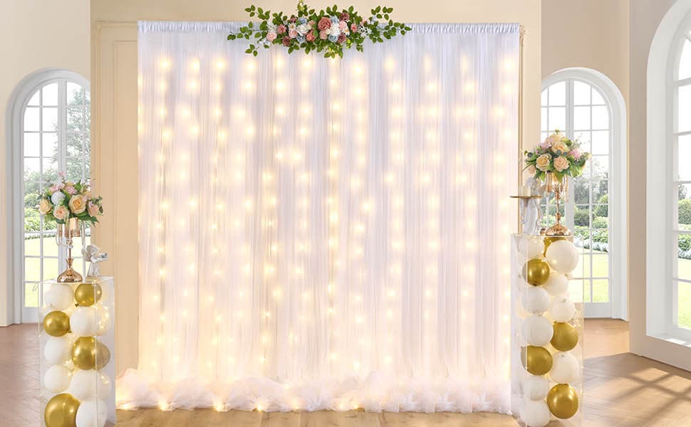 Amazon.com : 10ft x 10ft White Tulle Backdrop Curtain Panels with ...