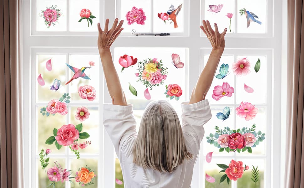 Amazon.com: 79 PCS Spring Window Clings,Spring Flower Window Clings for ...