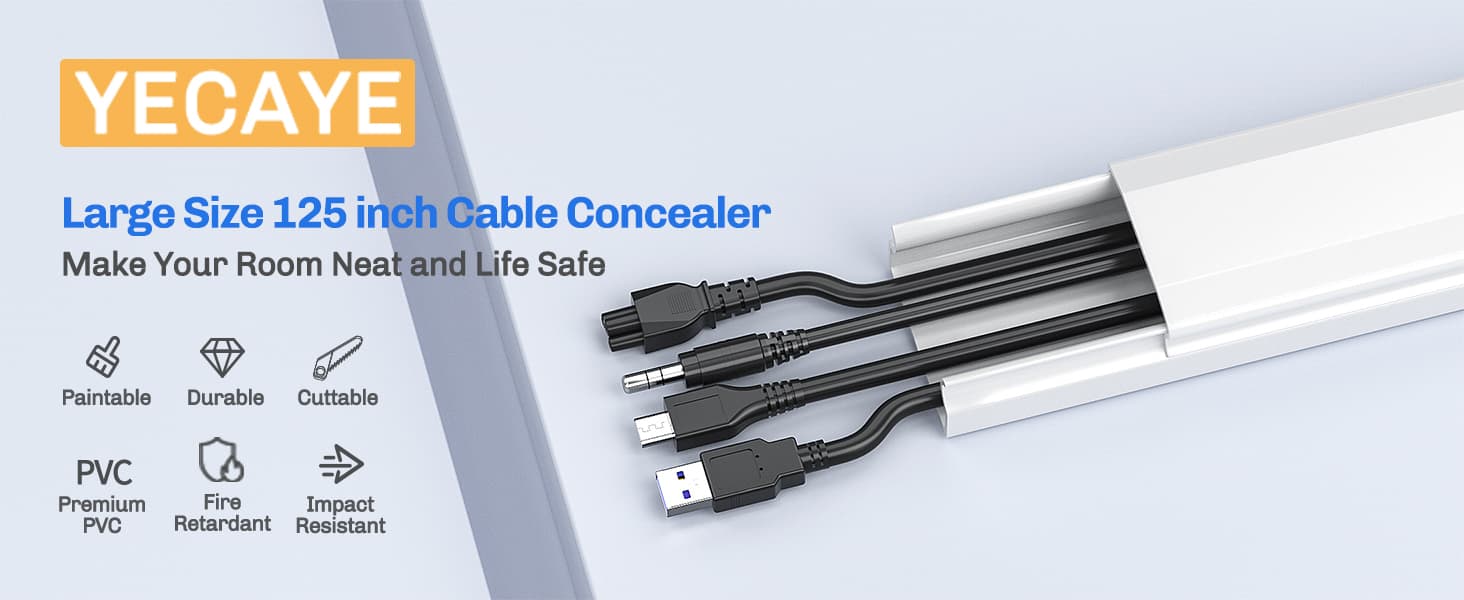Yecaye Cable Concealer - Cable Management System - Paintable Cord Hider ...