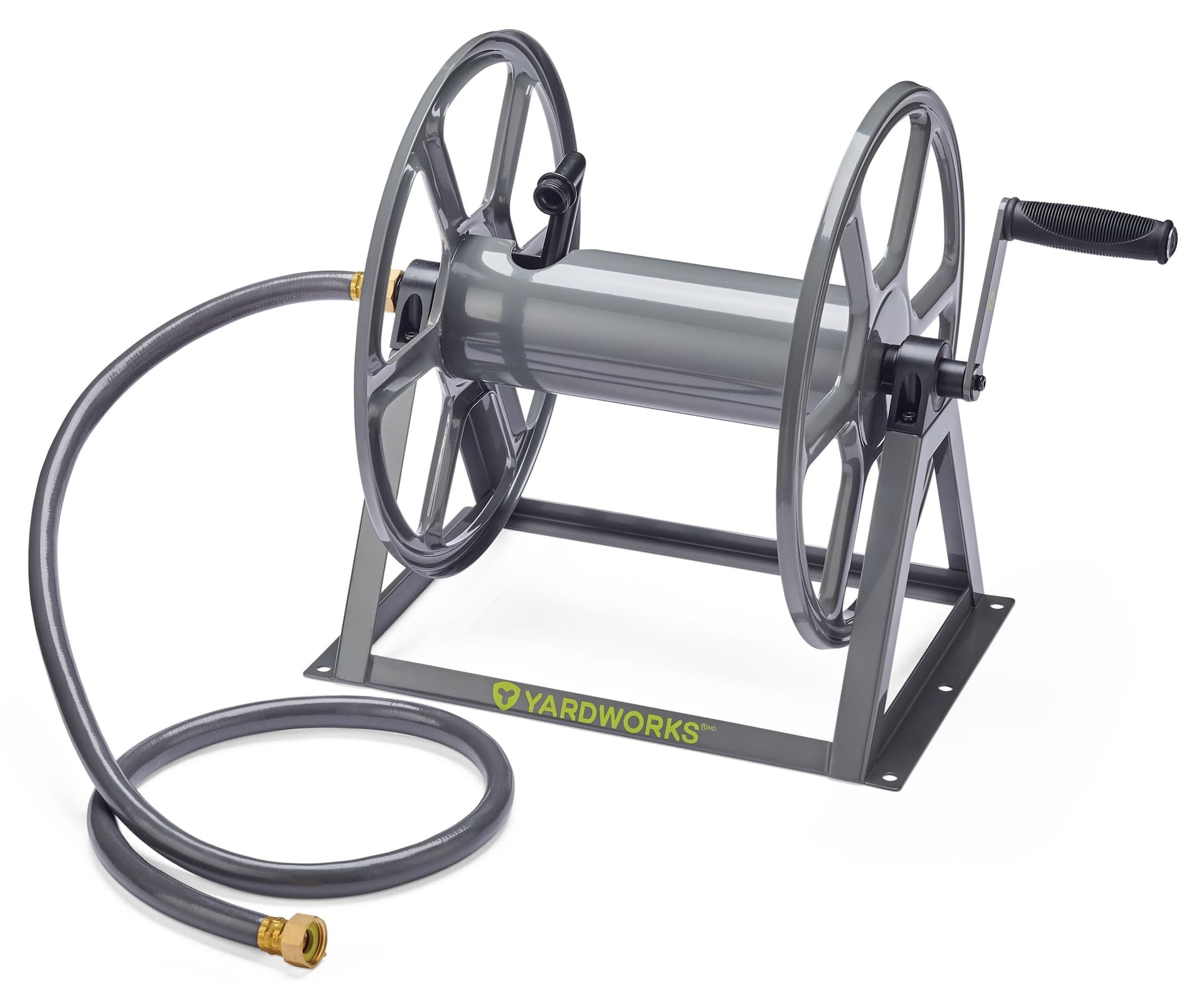 Yardworks Floor-to-Wall Mount Steel Garden Hose Reel Cart with Leader ...
