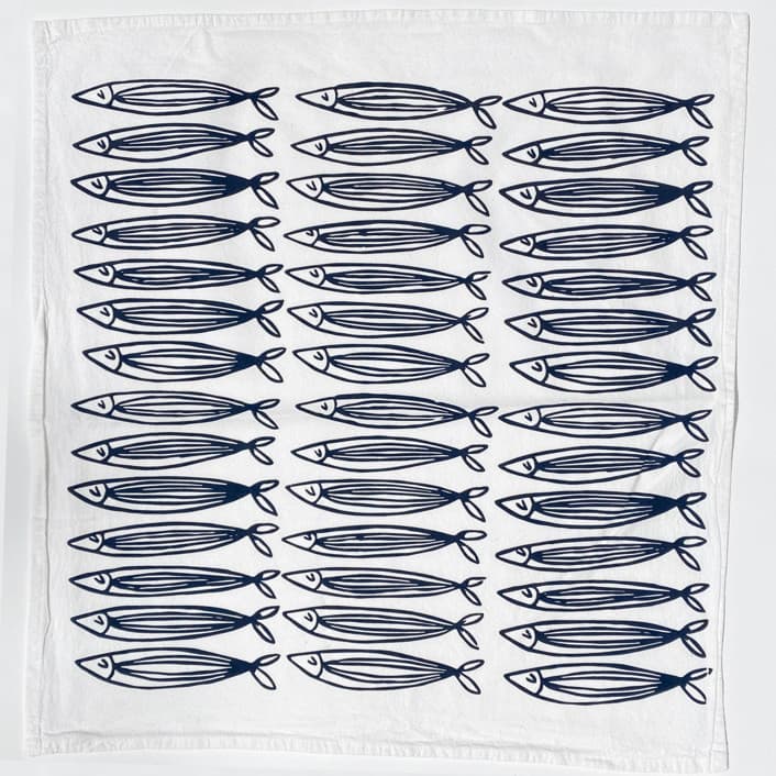 White Sardine Tea Towel Tea Towels by Julie Peach | Minted