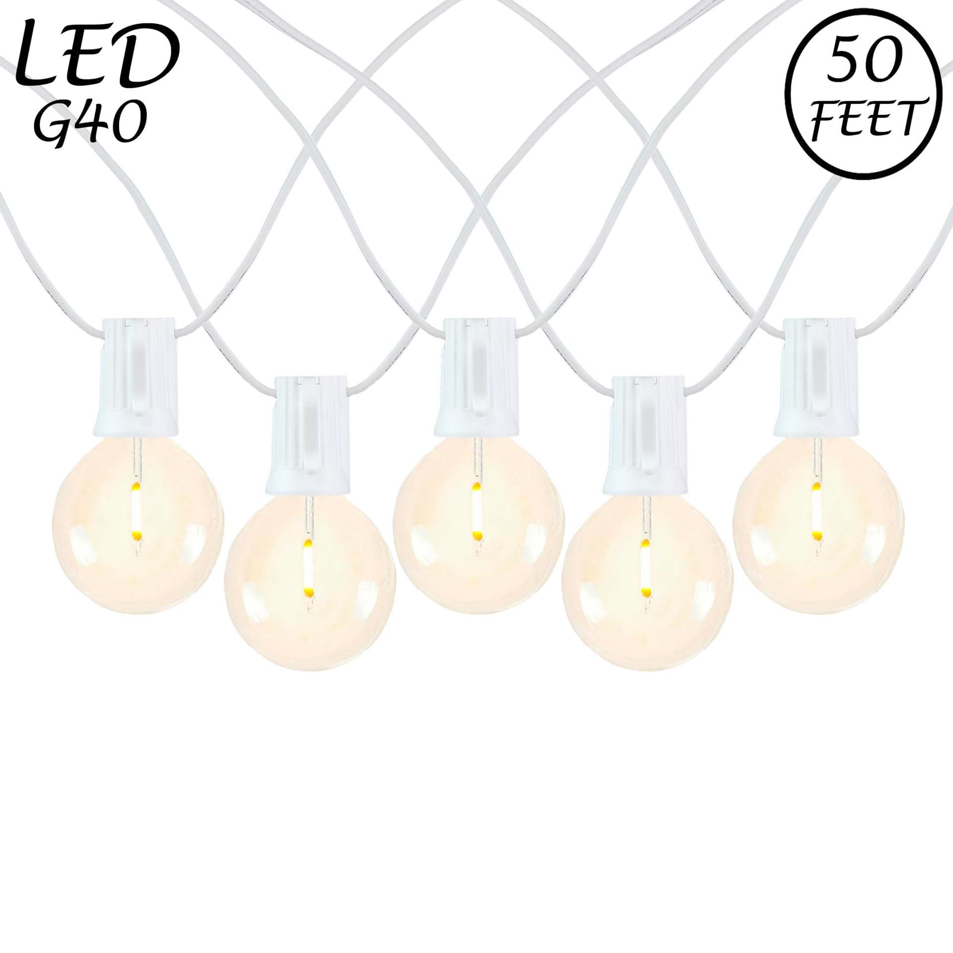 Warm White LED G40 Globe/Round Outdoor String Light Set on White Wire ...