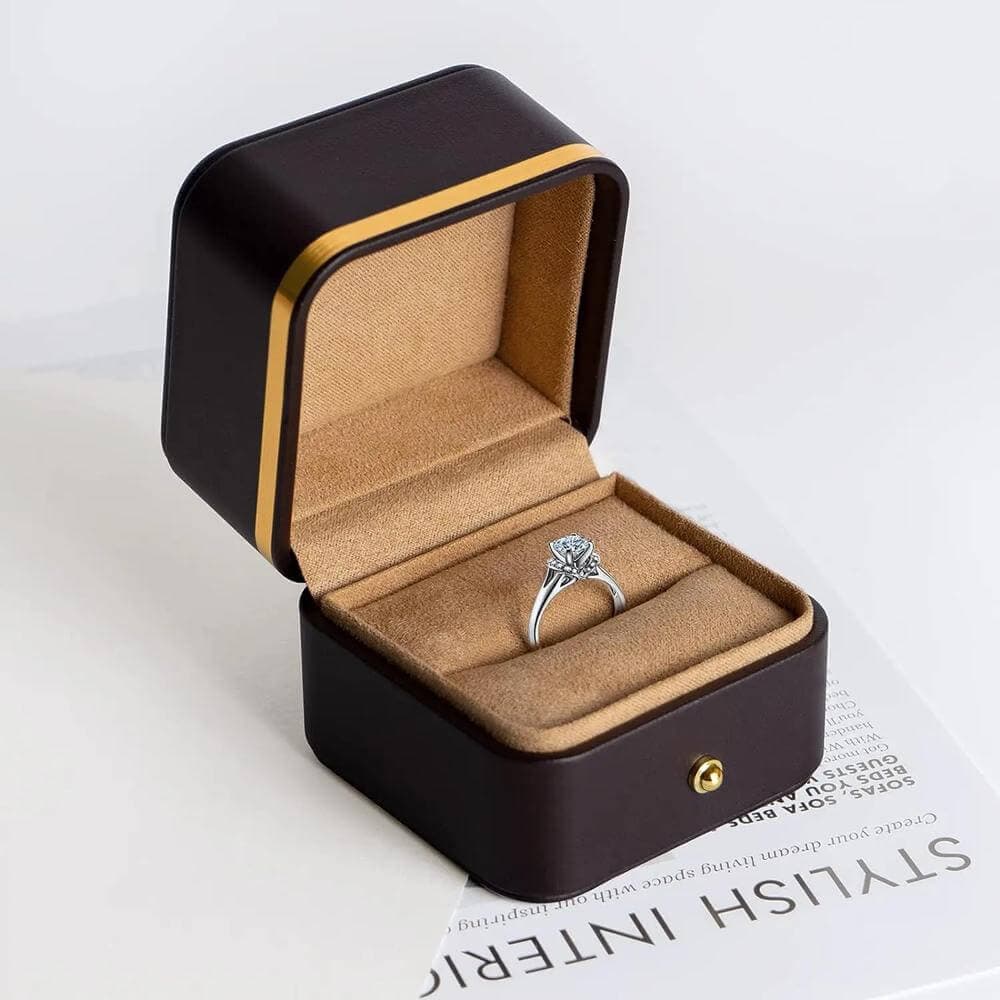 Brown leather ring boxes jewelry packaging box custom logo ring packing ...