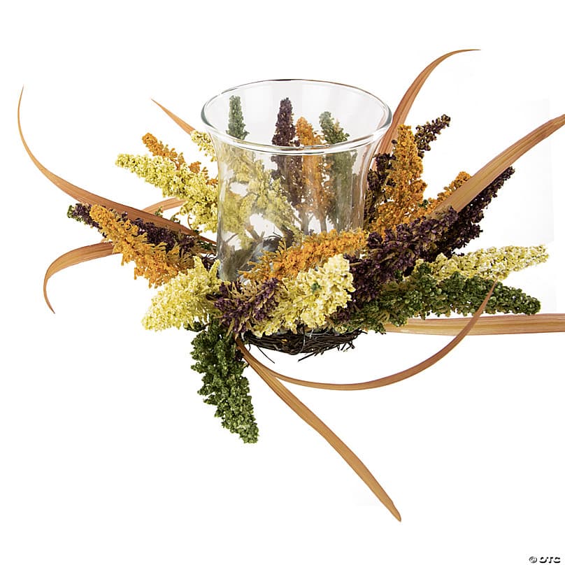 18" x 6" Autumn Harvest Pillar Candle Holder with Artificial Fall ...