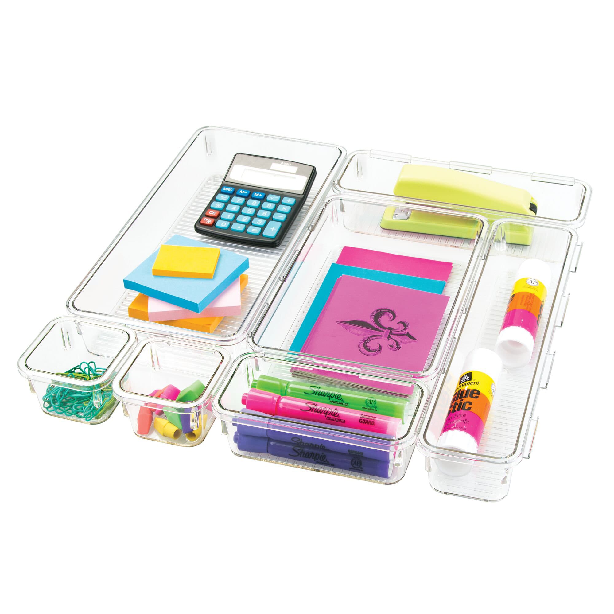 Mdesign Plastic Interlocking Desk Drawer Organizer Bins, 7 Piece Set ...