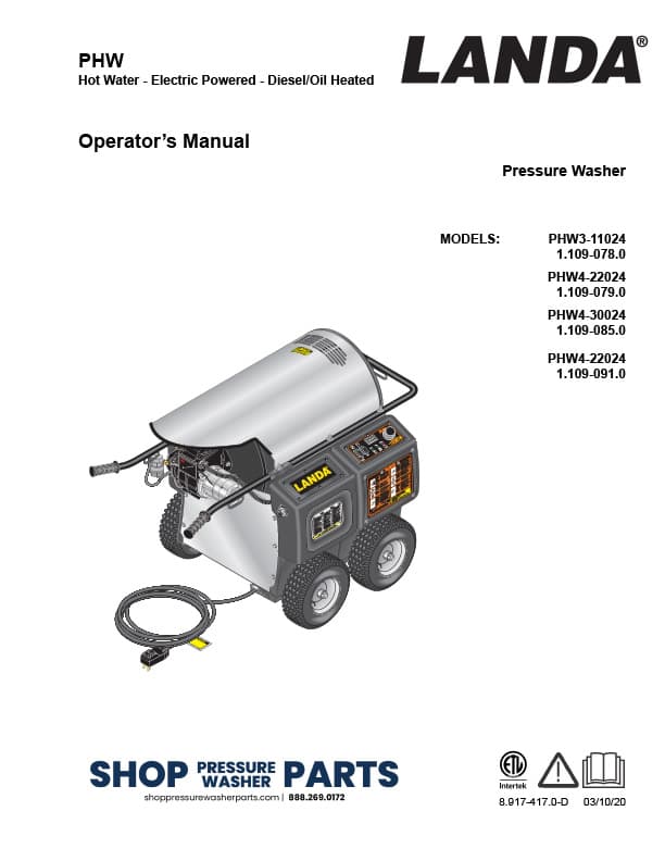 Landa PHW Series Pressure Washer Manual | SPWP.com