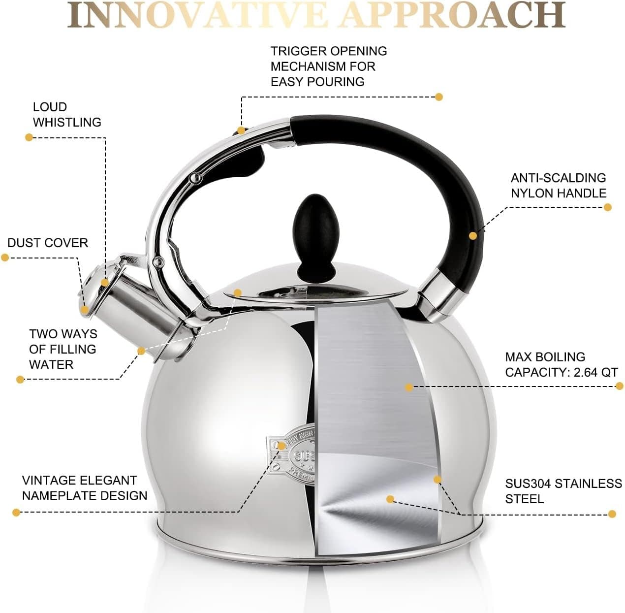 Whistling Kettle Stainless Steel Tea Kettle Whistl... β Grandado