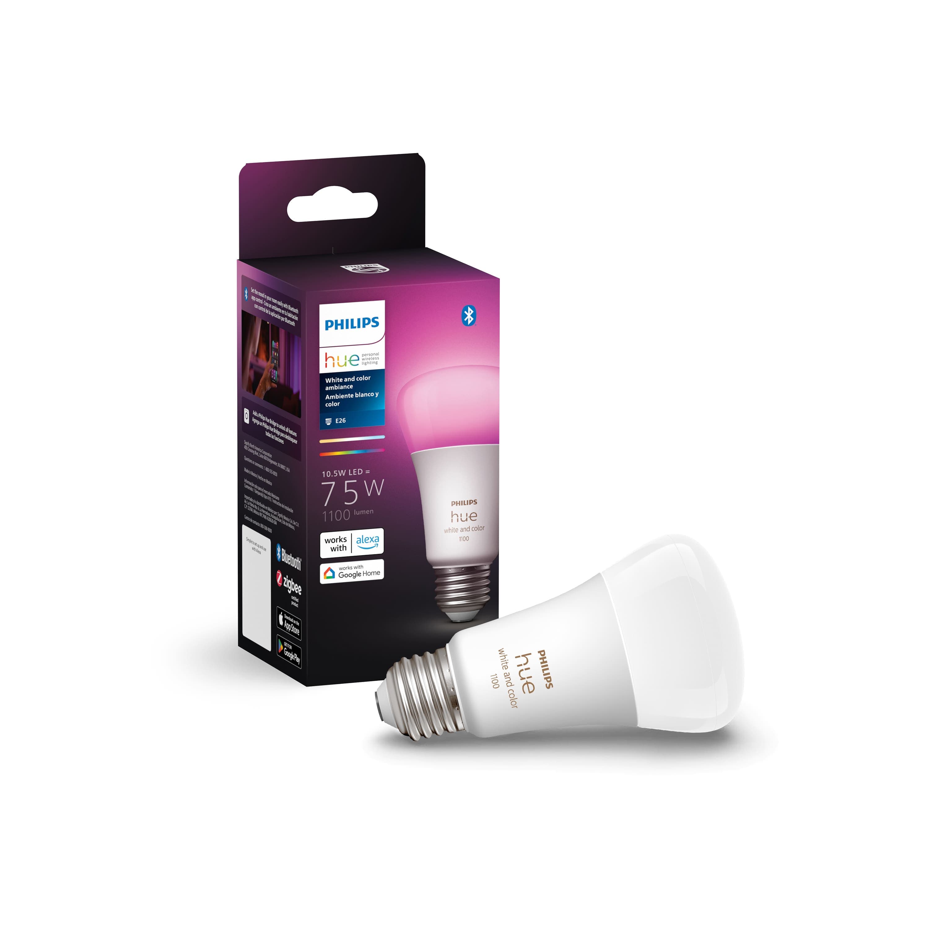 Philips - Hue A19 Bluetooth 75W Smart LED Bulb - White and Color ...