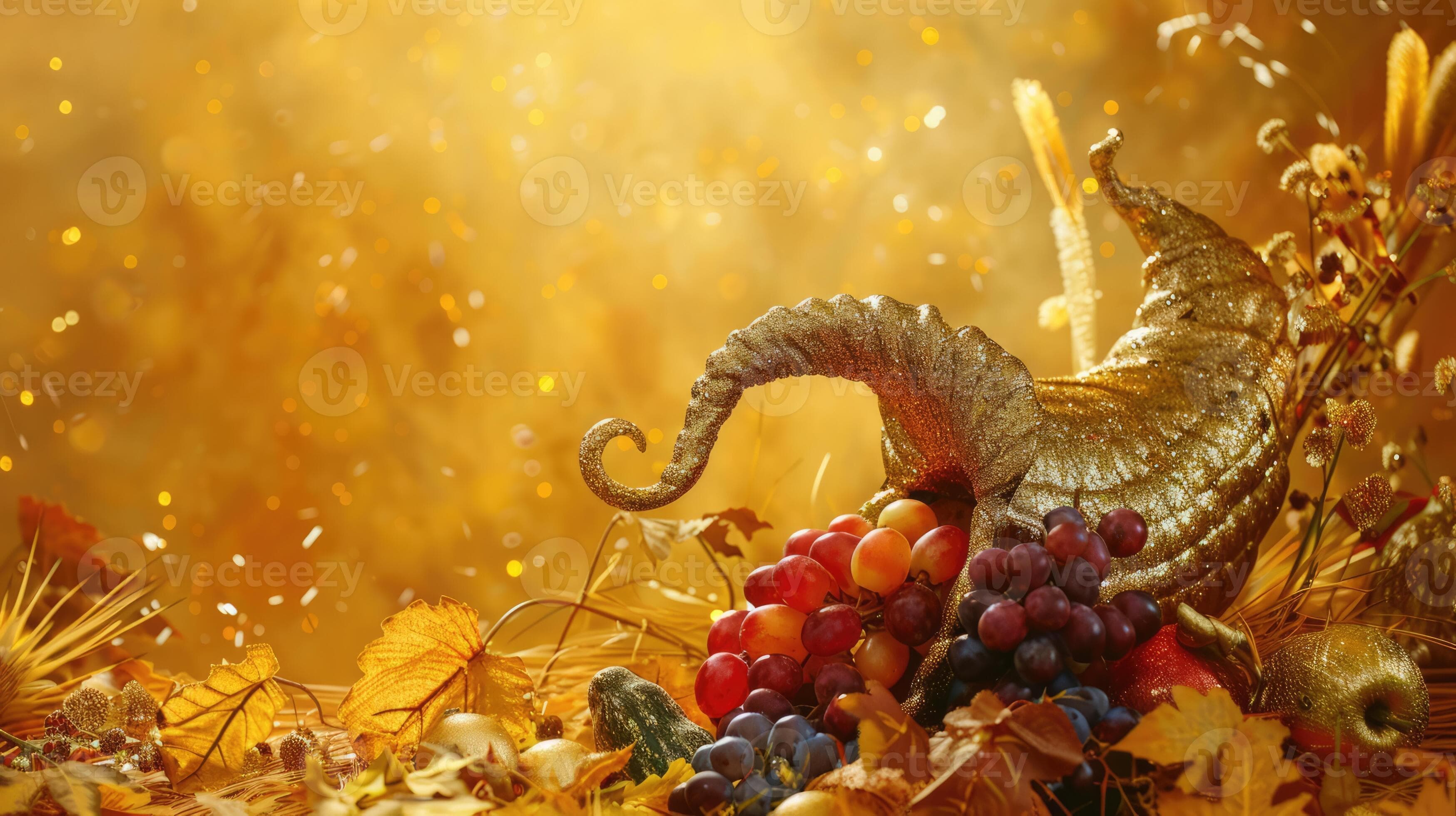 Cornucopia, horn of plenty with fruits, vegetables and berries on ...