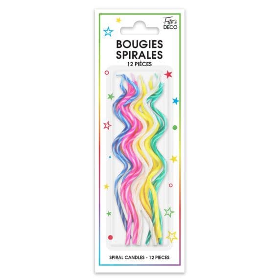 12 Bougies Anniversaire Spirales Multicolores - 5 Couleurs | Badaboum.fr
