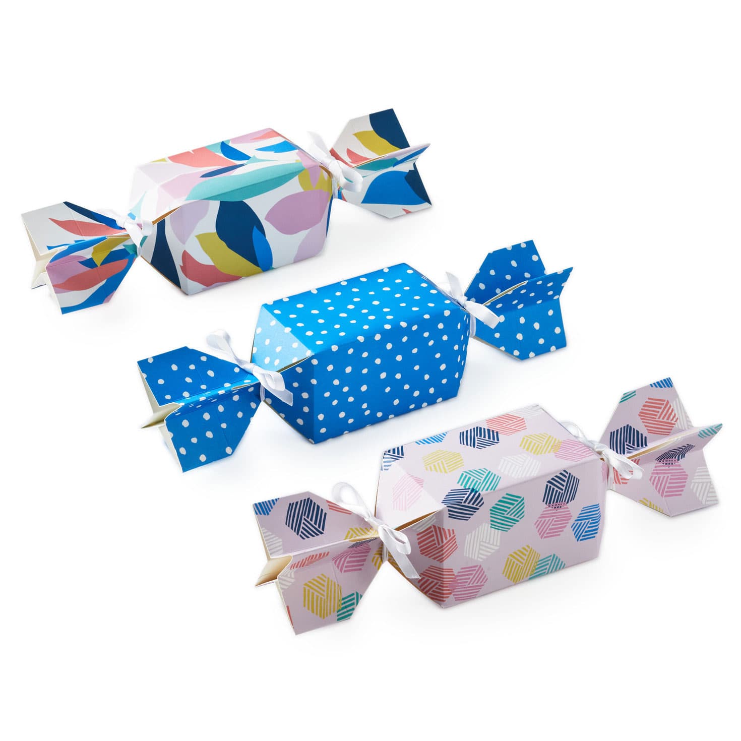 Colorful Dots and Flowers Candy-Shaped Party Favor Boxes, Set of 3 ...