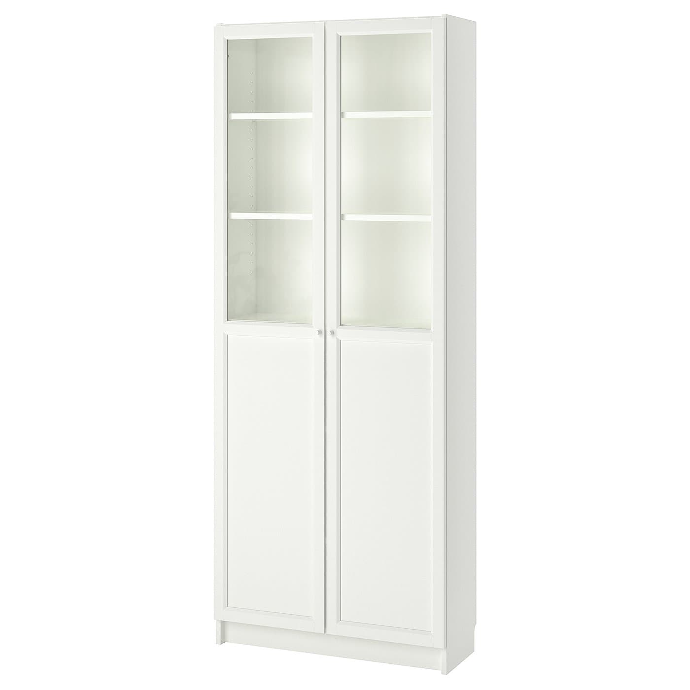 BILLY / OXBERG bookcase with panel/glass doors, white, 311/2x113/4x791 ...