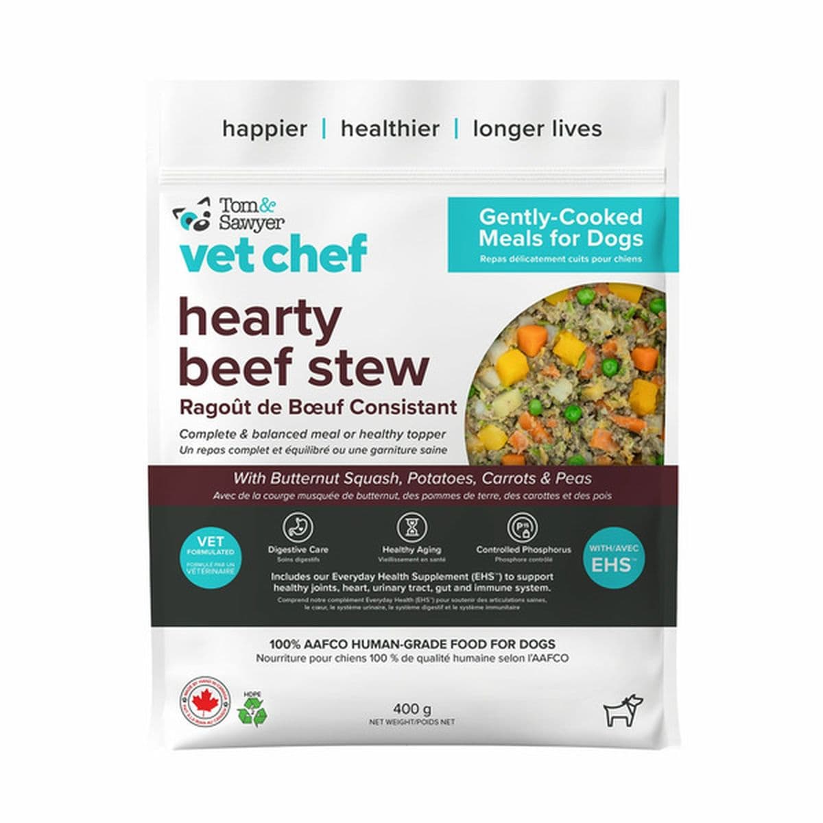 Tom&Sawyer Hearty Beef Stew Gently-Cooked Frozen Dog Food (400 g ...