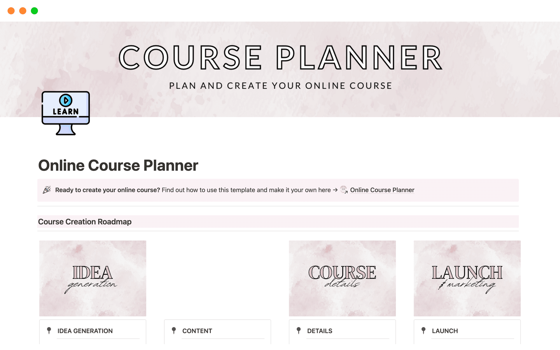 Digital Course Template for Online Course Taught in Notion | Notion ...