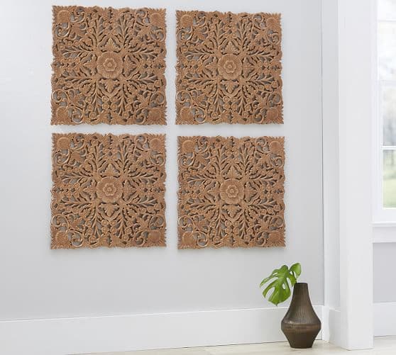 Ornate Carved Wood Panel Wall Art - Set of 4 | Pottery Barn